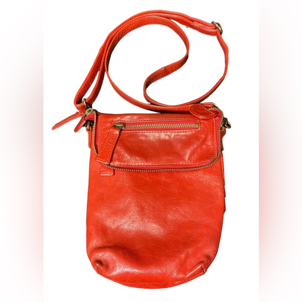 Latico small FIRE RED leather crossbody bag purse flap saddlebag